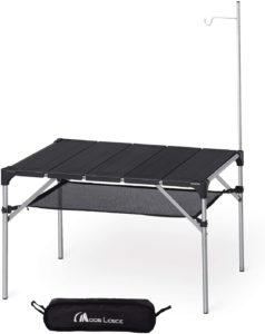 Moon Lence キャンプ テーブル アルミ ロールテーブル ランタンハンガー付き アウトドア ハイキング BBQ 折りたたみ式 コンパクト 超軽量